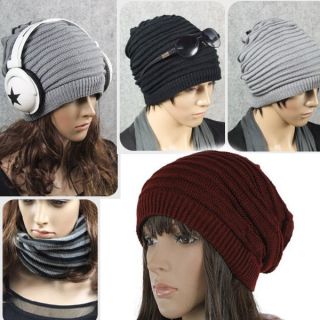 Women Men Oversized Knit Baggy Beanie Hat Cap Cable Knit Hat Collar 6