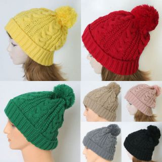 Fold Up Cable knit beanie Pom Pom Beanies Winter Hat