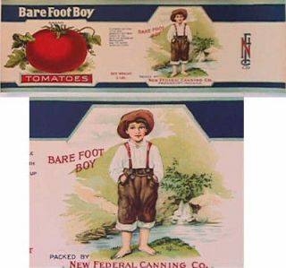 Barefoot Boy   Tomatoes Vintage Can Label Frankfort, NY
