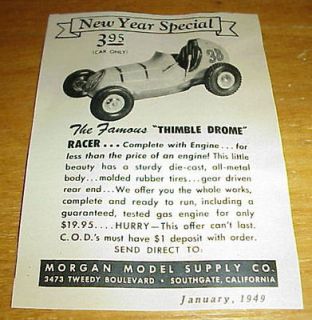 1949 Ad Thimble Drome Racer Car Morgan Model Supply Co Southgate