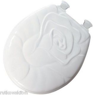 Bemis White Round Rose Sculptured Molded Wood Toilet Seat with Lift