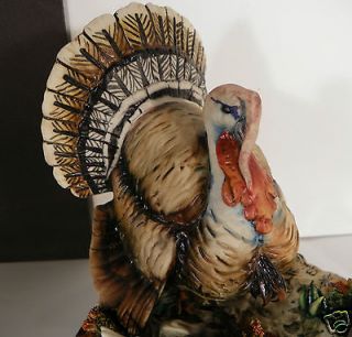 Turkey Wooden Display Bird Eating Seed Artist Signed M. Lory
