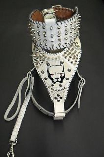real kalf leather spiked dog harness and collar set hand made custom