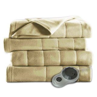 Sunbeam Full Size Sand Quilted Fleece Heated Electric Blanket
