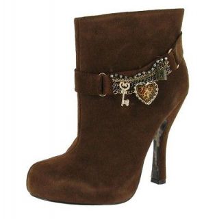 Betsey Johnson Luuceyy Womens High Heel Ankle Boots Brown Suede 9.5