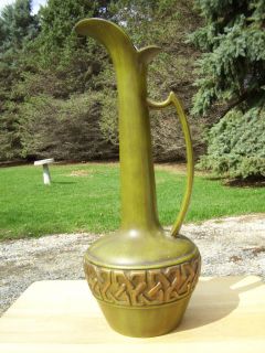 Large Retro Olive Green and Gold 18 Inch Haeger Art Pottery Handled