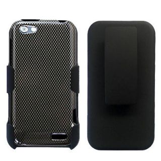 For HTC One V Holster Belt Clip +Stand+ Cover Carbon Fiber Phone Case