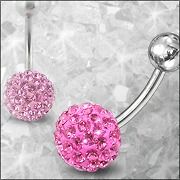 Sparkly 9mm Pink Crystal 14g 316L Surgical Steel Banana Belly Ring 14