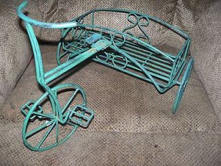 Distressed Green Metal Bicycle,three wheels,basket for display or
