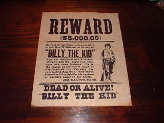 Billy the Kid $5000 Reward Poster, Wanted Dead or Alive