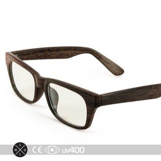 Unisex Oak Wood Style Frame Geek Nerd Clear Sunglasses Glasses Free