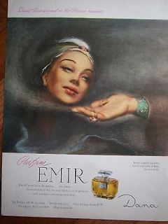 1948 Vintage DANA EMIR PERFUME showing Bottle and art in Persian
