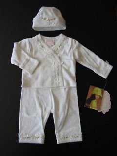 NWT Baby Biscotti Sweet Ivory Pant Set With Matching Cap Newborn