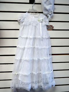 New Baby Biscotti Cherished Heirloom white lace gown w/bonnet, 3 9
