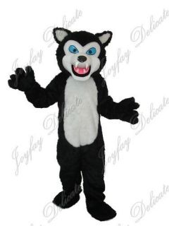 Long plush wolf black adult size mascot costume