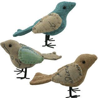 Bethany Lowe Shabby and Chic Bird Style Blue Burlap Body with Cream