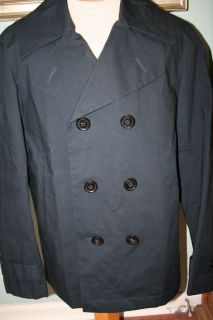 NEW Burberry Brit Navy Blue Raincoat Jacket Trench Pea Coat Mens XL L