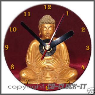 Hibiscus Wood Buddha Statue Wall/Desk CD Clock & Stand