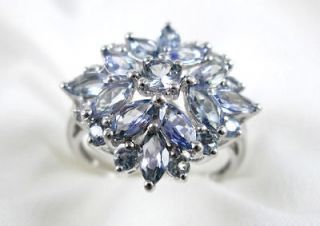 Bondi Blue Tanzanite Diamond Cluster Ring Size 7 Plat Ovrly Stg Sil