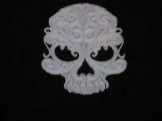 Large Gothic Skull Embroidered on Black Bath Towel (30 x 54)
