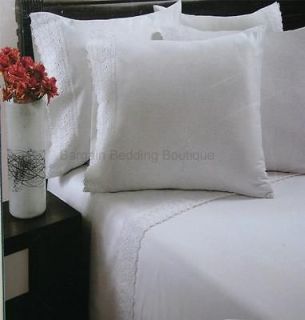 Fine Linens Barnsley Lace 350tc KING Sheet Set Solid WHITE Cotton
