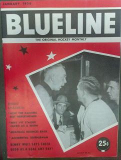 Red Storey & Ted Lindsay on cover of BLUELINE Hockey monthly Jan 1956