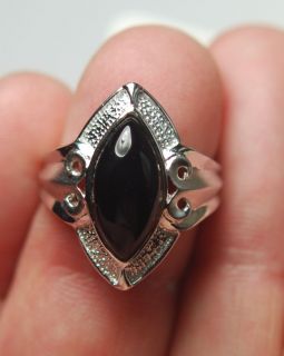 VERY COOL JET BLACK ONYX MARQUISE SOLITARE RING 925/SS SIZE 6US