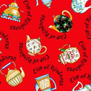 VIP Cranston Mary Engelbreit Tea Pots Red Fabric