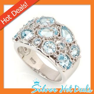 Smart Real Blue Topaz 925 Sterling Silver Rings 7 USA Dad Jewelry W