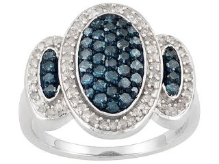 Stunning 1ctw Blue & White Diamond .925 Sterling Silver Ring *FREE