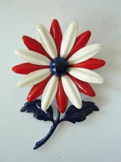 Vtg Enamel Flower Pin Brooch Red White Blue Layered LArge Figural