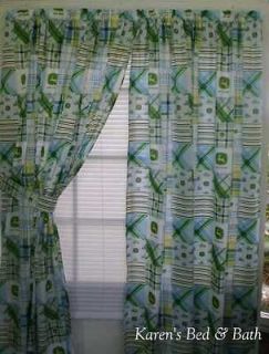 Tractor Madras Patches Blue Green White Custom Sewn Curtains Drapes