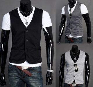 Mens V Neck Soft Knitting Jumper Vest 3 Buttons Casual Style Waistcoat