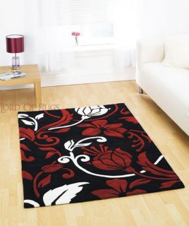 Large Quality Thick Damask Black Red Rug Carpet Runner