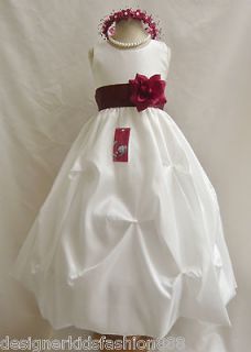 NWT IVORY BURGUNDY WINE BRIDESMAID BABY WEDDING PARTY GOWN FLOWER GIRL
