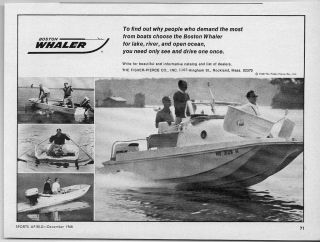 1966 Vintage Ad Boston Whaler Boats Fisher Pierce co Rockland,MA