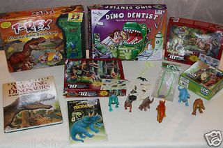 Lot Dinosaur Board Game, Puzzle, Necklace, Book, Jurassic Park, Over