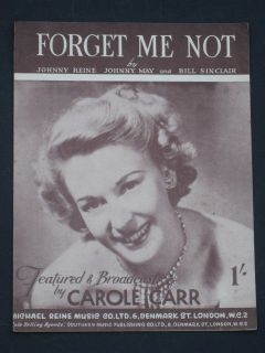 CAROLE CARR 40s Sheet music  FORGET ME NOT