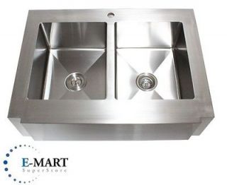 Stainless Steel Flat Front Farm Apron Double 50/50 Bowl Kitchen Sink