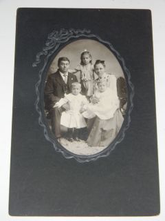 Vintage Cabinet Photo  Mother and Father with 3 Children