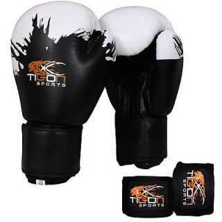 Gel Boxing Gloves with hand wraps Bag Punch Bag MMA rex leather