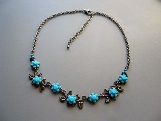 Silver Tone Metal Blue Turquoise Faceted Plastic Flower Crystals