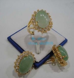 Genuine Set Real Green Jade Crystals Earring Necklace