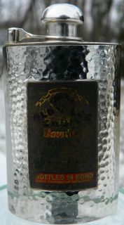 Vintage Old Log Cabin Whiskey Advertising Plated Flask Bottled in Bond