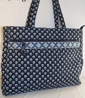 EXTRA LARGE VERA BRADLEY BLUE QUILTED TOTE LAPTOP BRIEFCASE PURSE BAG