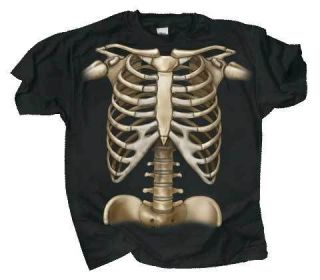 Shirt Human Skeleton Ribcage Pelvis Spine Color Graphic Front and Back