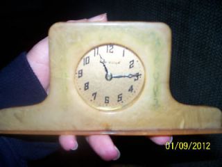 Newly listed Vtg New Haven celluloid case mantel clock, wind up, for