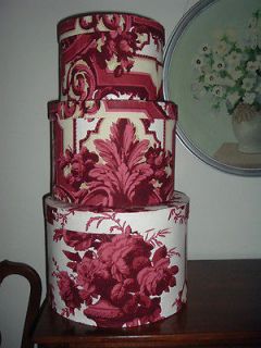 1890s Victorian Wallpaper Covered Nesting New Hat Boxes Bandbox