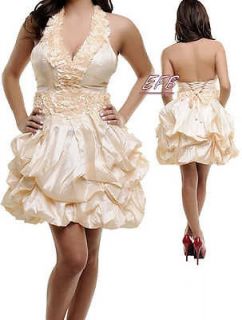 New Peach Cocktail Prom Wedding Evening Lace Up Back Ruffled Mini