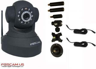 Black w/ 2x Extension Cord   CCTV   IP IR WiFi Cam & Univ. Brack